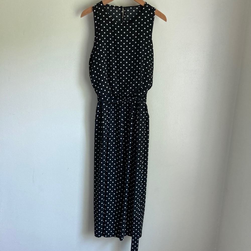 Vince Camuto Polka Dot Wide Leg Jumpsuit Black White Sleeveless Belted Size 4
